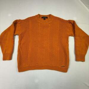 Marc New York Andrew Marc Orange Chevron Knit Crew Neck Sweater Size M